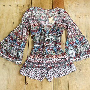 NWT RAGA  Floral Off The Shoulder Romper S Anthropologie Twist Tie